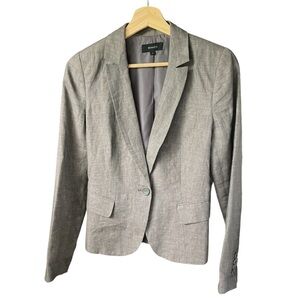 RW&CO blazer jacket linen light brown fitted padded shoulders single button